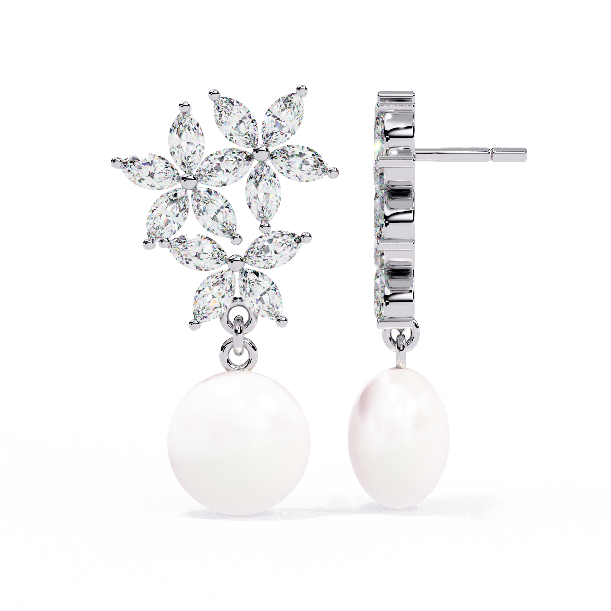 Buy 2.39Ct Floral Pearl Diamond Earrings | SolitaireKart